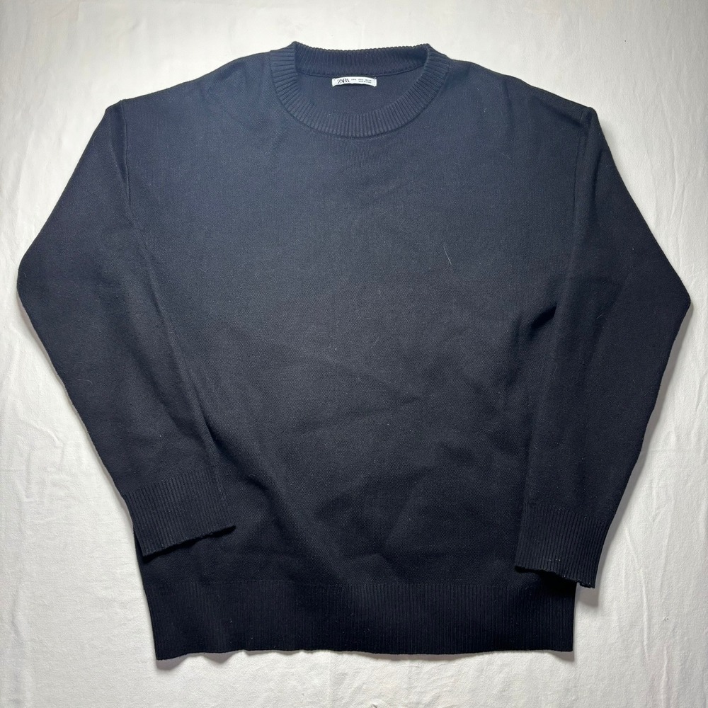 Zara Sweater Mens S Black Crewneck Long Sleeve Knit Pullover Minimalist